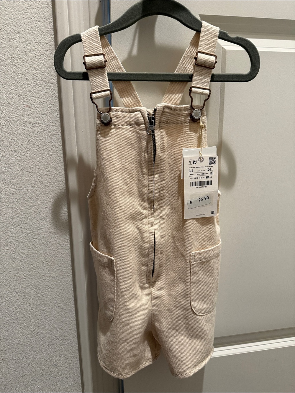 Zara Cream Kids' Overalls Romper with Front Zip